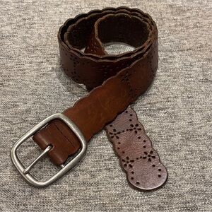 Aeropostale genuine leather Y2K belt brown adjustable perforated silver buckle L